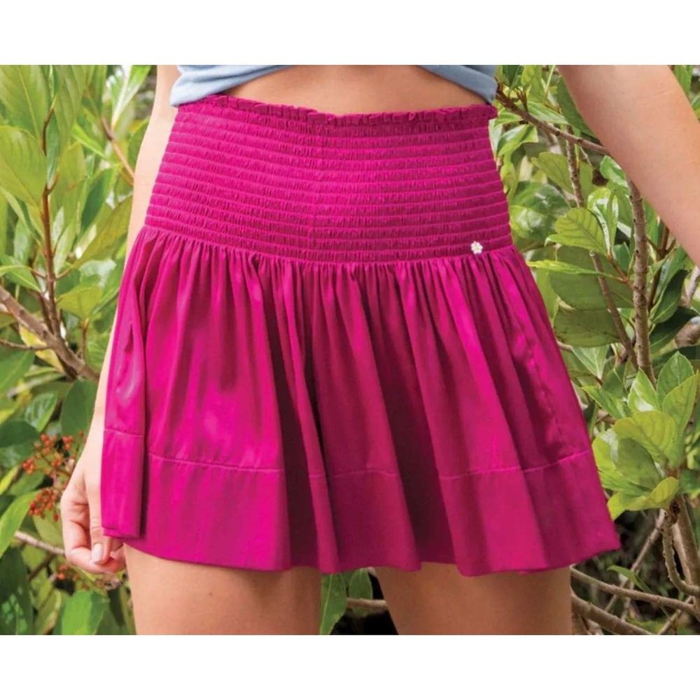 Natural Life Pink Smocked Waist Shorts XS Satin Flowy Festival Coquette Relaxed‎